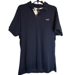 Hollister Epic Flex Polo Shirt Mens XL Navy Blue Short Sleeve Stretch Seagull